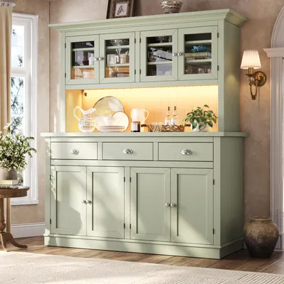 Immagine prodotto di Mobile porta libreria moderna con illuminazione RGB a LED, porta in vetro e ripiani regolabili, mobile contenitore con maniglie in metallo, armadietto, colore verde