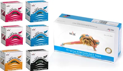 Produktbild von Nasara Kinesiology Tapes als Vorteilsbundle : 6er 2blau/2pink/schwarz/beige Was?: 6er 2blau/2pink/schwarz/beige