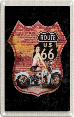 Produktbild von vianmo Blechschild 18x12 cm USA Amerika Reisen Urlaub Route US 66 Motorrad Frau Bildmotiv Reisemotiv Abenteuer