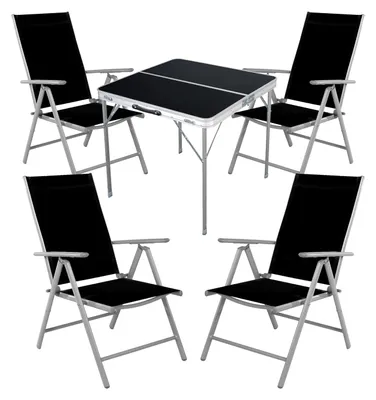 Image de set de meubles de camping 5 pièces en aluminium textilène noir