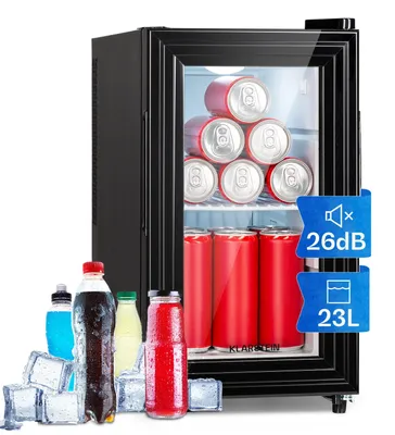 Minibar 23 L, Glastür, leise 26 dB, 11–18 °C, LED, schwarz/weiß