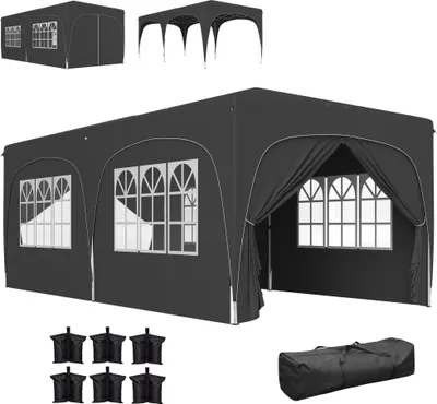 Obrázek produktu pro Skládací pavilon 6 x 3 m – party stan – skládací – 6 bočních stěn – plátěná plachta – tmavě šedá