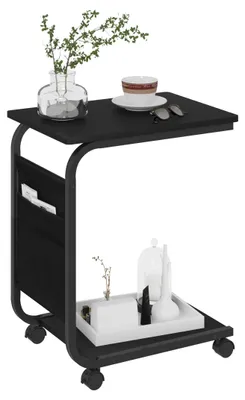 Obrázek produktu pro Odkládací stolek - 2 police - 50 x 62 x 35 cm - Černý - Na kolečkách