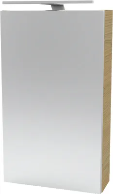 Produktbild von Fackelmann B.STYLE Spiegelschrank mit LED-Beleuchtung  Alibertschrank für Bad und Gäste-WC (40 x 68 x 15,3 cm)  SBC Badschrank mit Spiegel in Holz Braun  Tür links