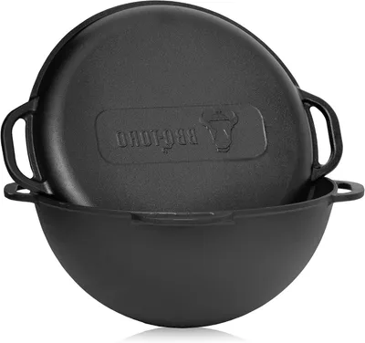 Productafbeelding van Gietijzeren Kazan - Traditionele Pan - Buiten Koken - Voorverwarmd & Direct Klaar - 16 Liter Capaciteit - Zwart