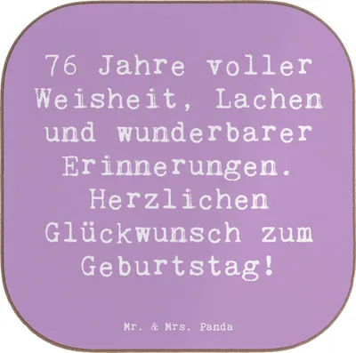 Produktbild von Mr. & Mrs. Panda Untersetzer Tasse Spruch 76. Geburtstag - Lavendeltraum - Geschenk, besondere Anlässe, Andenken, Coaster, Happy Birthday, Jubiläum, Holzuntersetzer, Glas