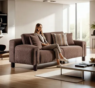 Produktbild von Sofas Modern 3-Sitzer Braun Holzbeine Gemütlich und elegant