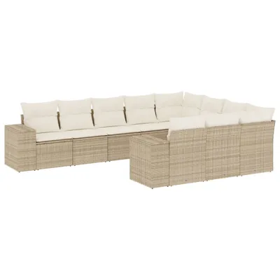 Produktbild von 10-tlg. Garten-Sofagarnitur mit Kissen Beige Poly Rattan