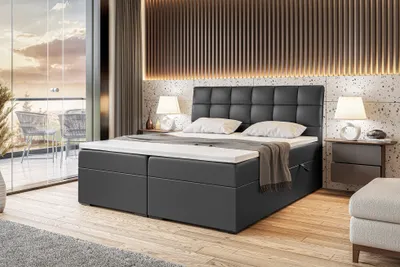 Produktbild von MEBLINI Boxspringbett mit Bettkasten - Gepolstert Doppelbett mit Matratze und Topper - Polsterbett mit Stauraum - Bett mit Kopfteil - Stauraumbett - DRAGO - 160x200 - H4/Schwarz Kunstleder