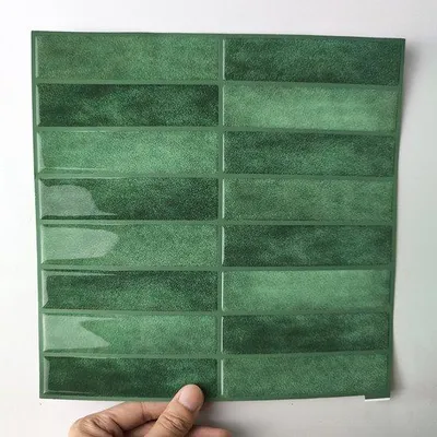 Obrázek produktu pro Sada samolepicích nástěnných panelů, 5 kusů, zelená, voděodolná, 3D, snadná instalace a údržba, do kuchyně a koupelny.