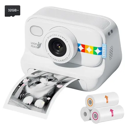 Produktbild von Sofortbildkamera für Kinder Kamera mit 3 Rollen Fotopapier, 1080p-Video,32-GB-Speicherkarte, Weihnachts-/Geburtstagsgeschenk für Mädchen und Jungen