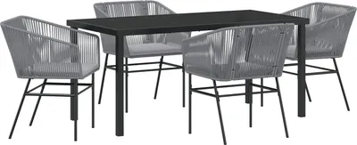 Produktbild von Möbel 5-teiliges Garten-Dining-Set mit Kissen grau Poly Rattan - Gartenstühle 3380935