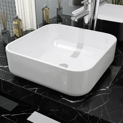 Obrázek produktu pro The Living Store Umyvadlo Square Ceramic White 39x39x13,5 cm