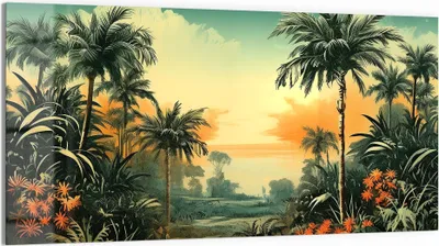 Produktbild von DEQORI Glasbild Echtglas 100x50 cm 'Tropischer Abendzauber' Wandbild Bild modern Deko