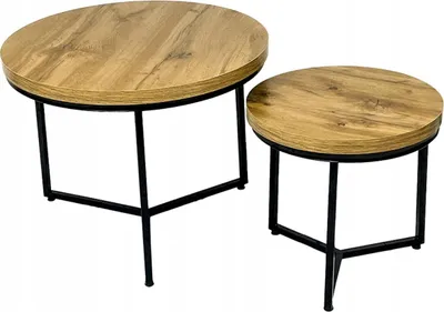 Zdjęcie produktu dla Stoliki kawowe okrągłe Zestaw stolików loft SK113D Fi 60x47 fi 40x39 dąb