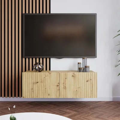 Produktbild von BEAUTYSOFA | TV-Schrank KAVELL 100 cm geriffelte Fronten, hängend/stehend, Fernseherschrank mit 2 Türen, Eiche Artisan