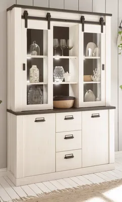 Produktbild von Buffetschrank "Stove" in weiß Pinie Buffet Vitrine 133 x 201 cm mit Soft-Close