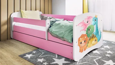 Produktbild von Kinderbett Jugendbett Dino 70x140, 80x160, 80x180 cm - Komplettset mit Matratze, Schublade & Rausfallschutz