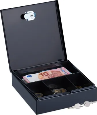 Produktbild von relaxdays Schwarze Geldkassette mit 2 Schlüsseln