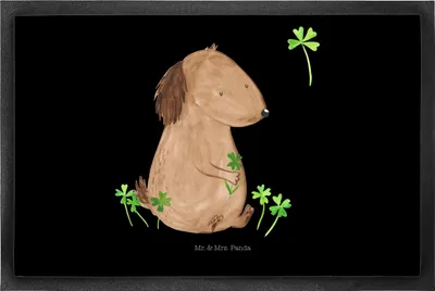 Produktbild von Mr. & Mrs. Panda Schmutzfangmatte Hund Kleeblatt 50 x 75 cm - Schwarz - Geschenk, Viel Glück, Fussmatte, Fußabstreifer, Sprüche, Vorleger, Schmutzmatte, fußmatte