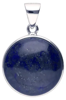 Produktbild von Anhänger Edelstein Lapis-Lazuli blau 925 Silber rhodiniert rund mit Wölbung schlicht