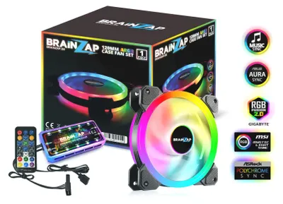 Zdjęcie produktu dla BRAINZAP 1x 120mm LED A-RGB Zestaw wentylatorów Aura Asus Asrock MSI Gigabyte Music-Sync Coolmoon