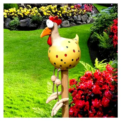 Produktbild von Huhn Deko Garten Handarbeit Gartenstecker Weihnachten Hahn Gartenstatue Henne Gartendeko Hühner Gartenfigur Harz Gartendekoration, fur Outdoor Balkon Wohnzimmer (Gelb)