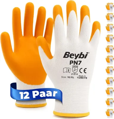 Produktbild von Beybi | 12 Paar Arbeitshandschuhe - Polyester, Nitril 1/2-Beschichtung