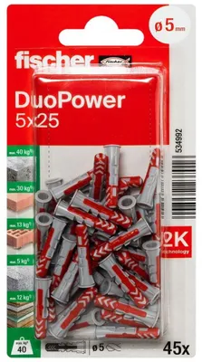 Produktbild von fischer Allzweckdübel DuoPower 5 x 25 K, 45 Stück