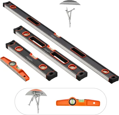 Produktbild von SucceBuy 4-teiliges Set aus Torpedo-Wasserwaagen, 120/60/40/25 cm Kastenwasserwaagen, Libellen-Lineal für 45/90/180 Grad, Messwerkzeug aus Aluminiumlegierung (nur 10 Zoll mit Magnetfunktion)