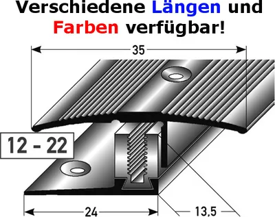 Produktbild von Übergangsprofil / Übergangsschiene Laminat "Yorkton", 12 - 22 mm, 35 mm breit, 3-teilig, Aluminium eloxiert, gebohrt, Flex-silber-2700