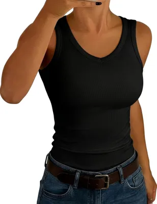 Produktbild von Damen Tanktop mit V-Ausschnitt, ärmellos - Schwarz