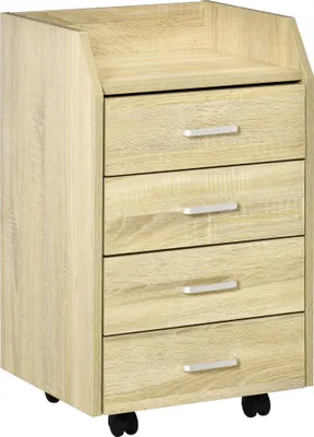 Image de Vinsetto Caisson de bureau rangement sur roulettes 4 tiroirs coulissants MDF et panneaux de particules dim. 40L x 36l x 65H cm naturel