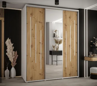 Obrázok produktu pre Šatníková skriňa YVONA 9 - 190/60 cm, biela / dub artisan / strieborná