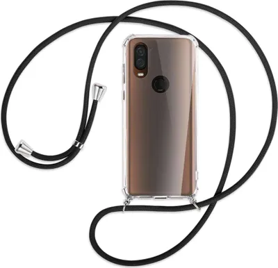 Produktbild von Handykette Backcover-Schutzhülle mit Band (Metall silberfarben) für Motorola One Vision - schwarz