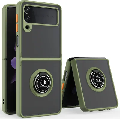 Produktbild von Samsung Z Filp4 Hülle, Ring Halter Ständer Matte Transluzent TPU Rahmen Stoßfest Schutzhülle für Samsung Galaxy Z Filp 4 5G Grün