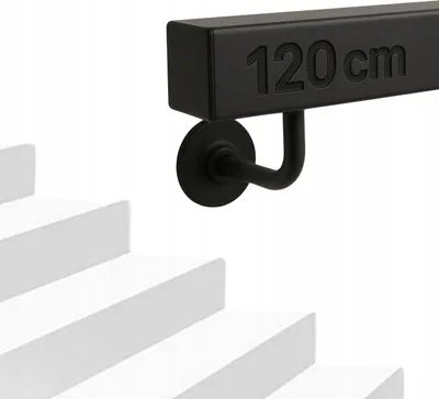 Obrázek produktu pro Schodišťové zábradlí - Zábradlí - 120 cm - Práškově lakovaná ocel - Čtvercové - Pro vnitřní i venkovní použití - Bez příčných výztuh - Montážní sada - Černá barva