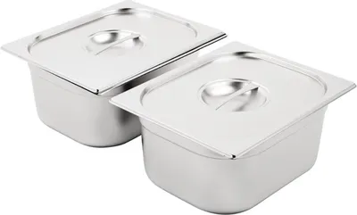 Produktbild von Vogue Edelstahl Gastronorm Schalen Set 2 x 1/2 mit Deckeln