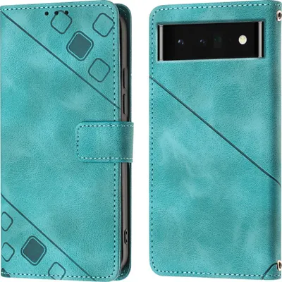 Produktbild von Hülle für Google Pixel 6 Pro Prägung Flip Leder Brieftasche Schutzhülle mit Ständer Grün