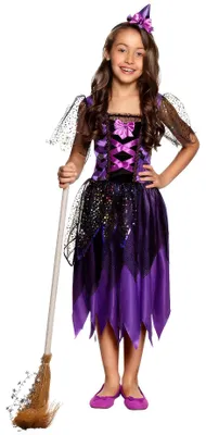 Produktbild von Lila Glitzerhexe - Halloween Kostüm Kinder Mädchen Kindergröße: 146-152