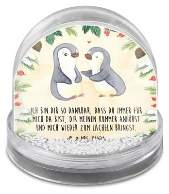 Produktbild von Mr. & Mrs. Panda Schneekugel Weihnachten Pinguine trösten - Naturpapier - Geschenk, Hochzeitstag, Jahrestag, für Freundin, schnee kugel, Frauen, Freund, Weihnachts