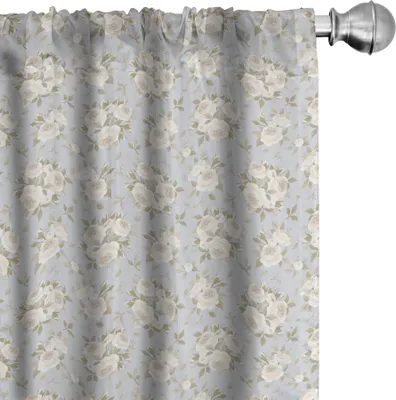 Image de ABAKUHAUS Rideaux vintage, voilages, roses romantiques en fleurs et motif de feuilles - illustration nostalgique, 2 pièces 75 x 175 cm, vert réséda bleu gris gris
