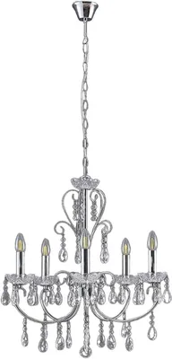 Immagine prodotto di Lampadario a cristallo Solveig cromato (5 luci, attacco E14) - Lampadario a sospensione, lampadario, lampada a soffitto, lampada per soggiorno