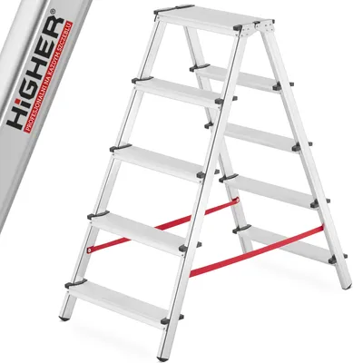 Zdjęcie produktu dla Drabina domowa aluminiowa dwustronna schodki składane HIGHER 2x5 125kg