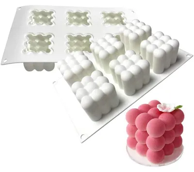 Immagine prodotto di Stampo in silicone a 6 cavità, forma cubo magico, per mousse e torte. Antiaderente, ideale per muffin, saponi per bambini, feste di compleanno, cioccolata, muffin, cupcakes e gelatine