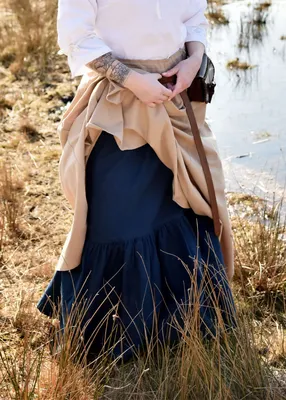 Produktbild von Mittelalter Rock, blau - Unterrock lang aus Baumwolle Damen LARP Wikinger Kleidung Karneval Verkleidung mittelalterlich Größe: L/XL