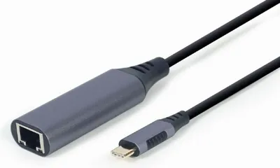 Produktbild von Gembird A-USB3C-LAN-01, USB 3.2 Gen 1 (3.1 Gen 1) Type-C, 10,100,1000 Mbit/s, IEEE 802.1Q, IEEE 802.1p, IEEE 802.3az, IEEE 802.3x, Schwarz, Grau, RJ-45, Metall