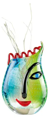 Zdjęcie produktu dla Casablanca Glasart, Gesichtsvase, "Vero", Gesichtsmotiv, Glas, blau, grün, , L. 9 cm, B. 17 cm, H. 28 cm 39856