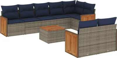 Zdjęcie produktu dla vidaXL 9-częściowa sofa ogrodowa z poduszkami, szara, z polirattanu