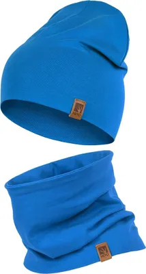 Produktbild von Kinder Set Beanie HEYO Mütze Schlauchschal Baumwolle Rundschal weich Mädchen Jungen Herbst Frühling Frühlinsset Herbstset Blau